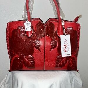 Elegant Red vegan tooled Handbag